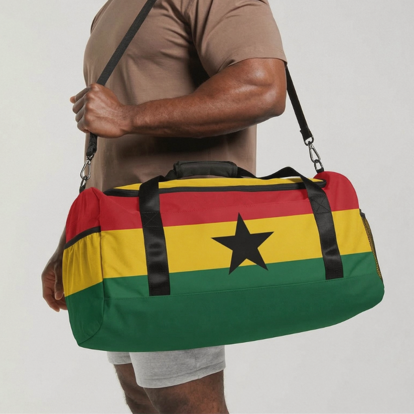premium Ghana flag duffle bag travel luggage with shoulder strap, stylish and durable duffle bag for travel