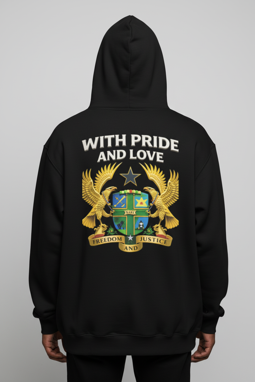 Black model wearing oversized hoodie - back view