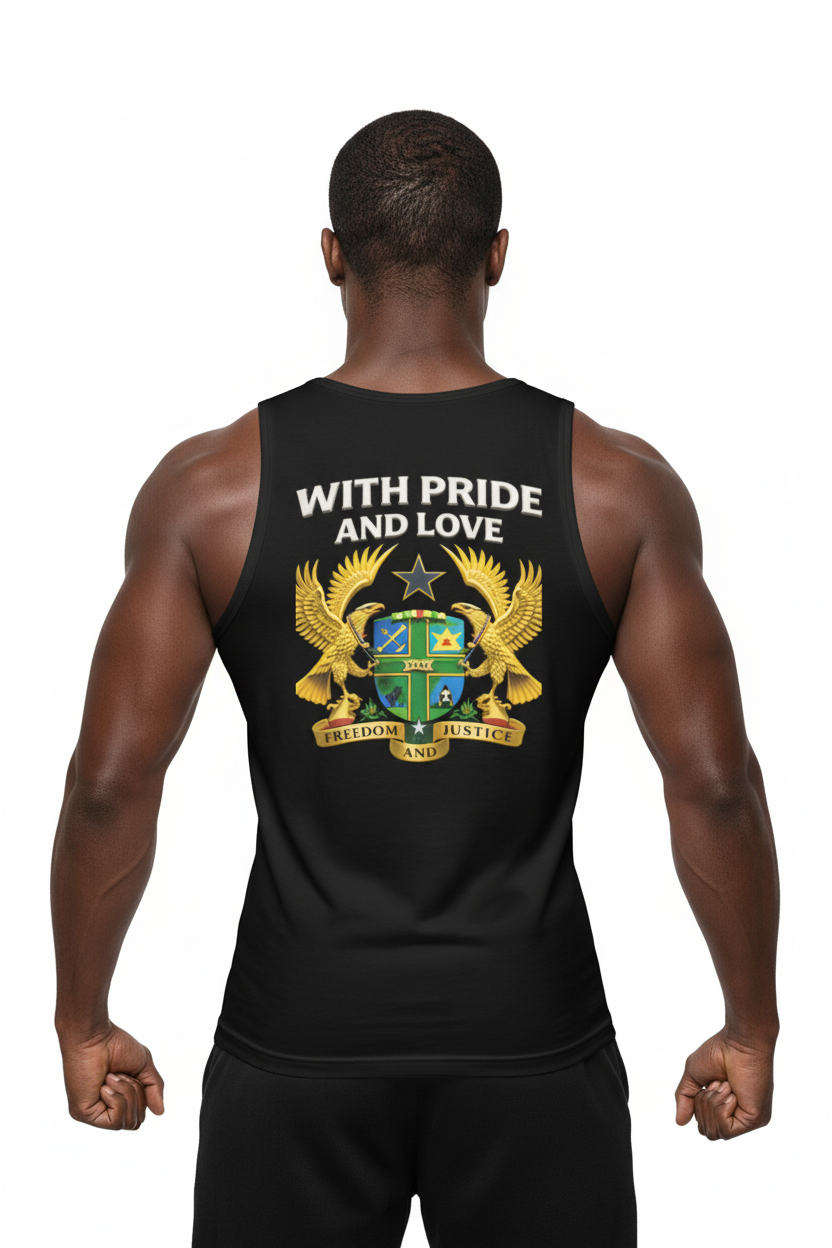 Black model wearing tank top - back view